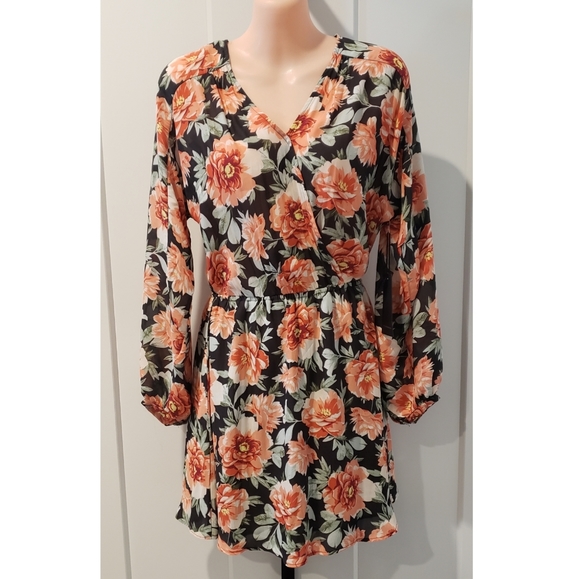 Forever 21 Floral Print V-Neck Chiffon Wrap Dress - Picture 1 of 4
